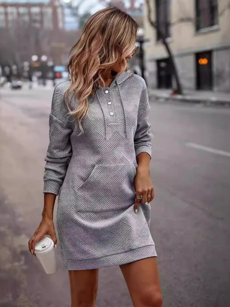 Pull robe a capuche femme manches longues