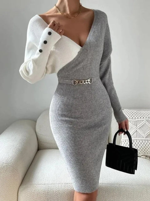 Robe pull bicolore gris et blanc