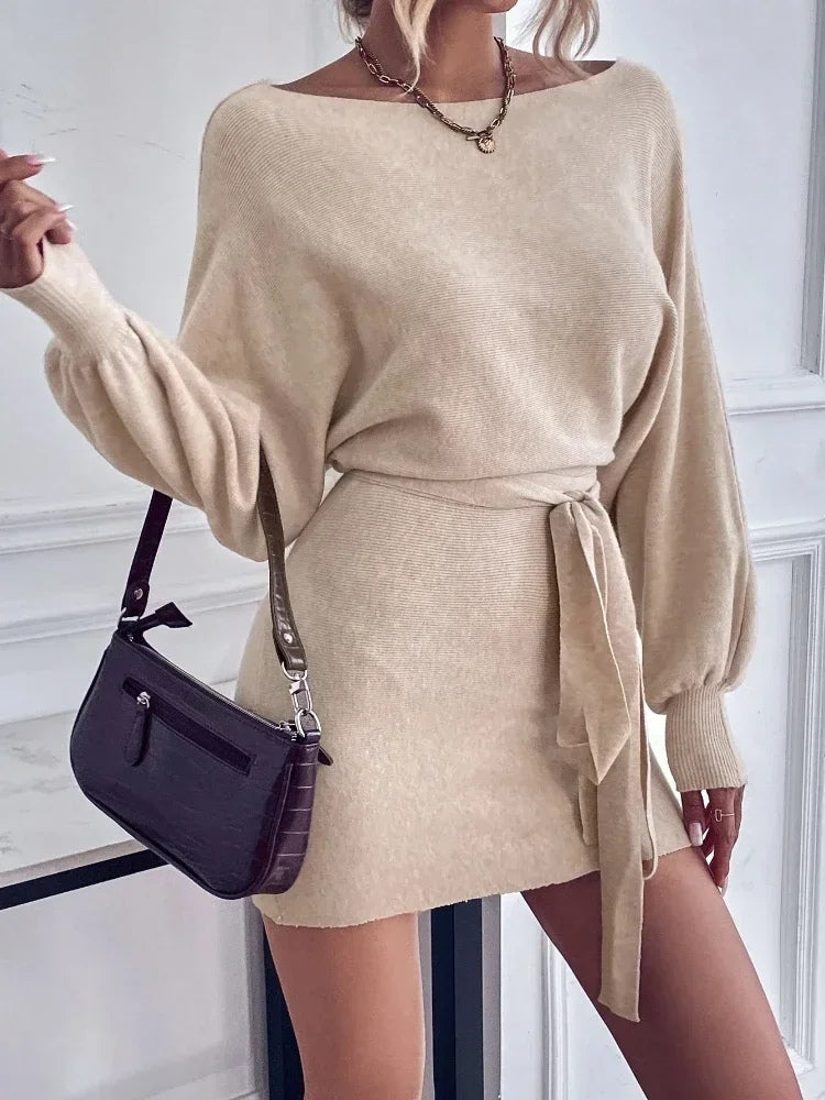 Robe pull ceinturée femme