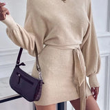 Robe pull ceinturée femme