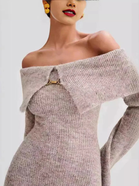 Robe pull femme longue grise