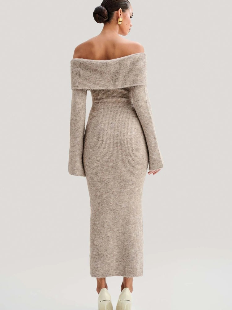 Robe pull femme longue grise