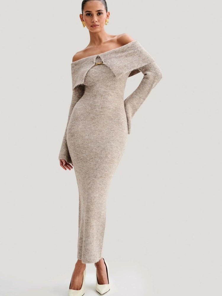 Robe pull femme longue grise