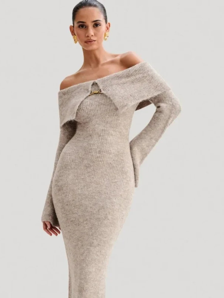 Robe pull femme longue grise