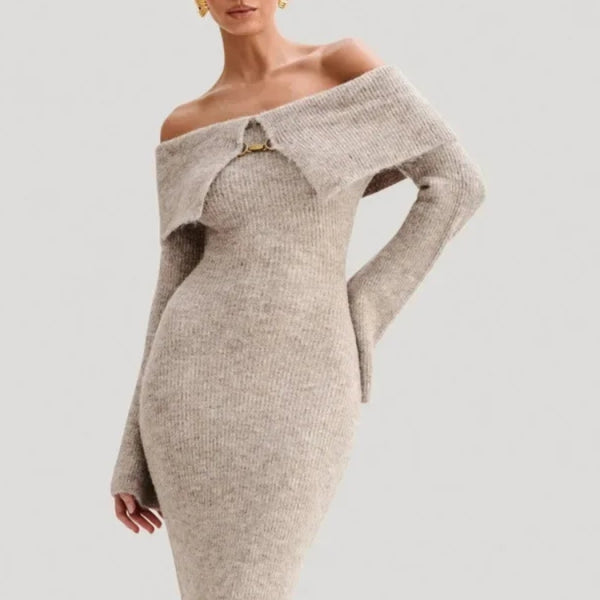 Robe pull femme longue grise