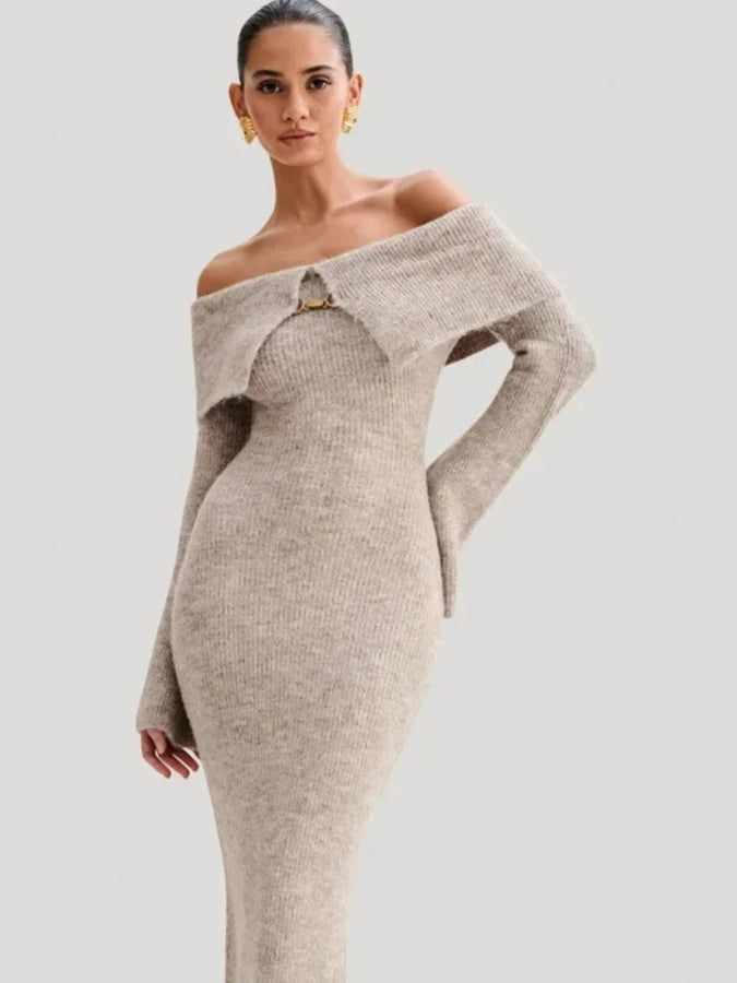 Robe pull femme longue grise